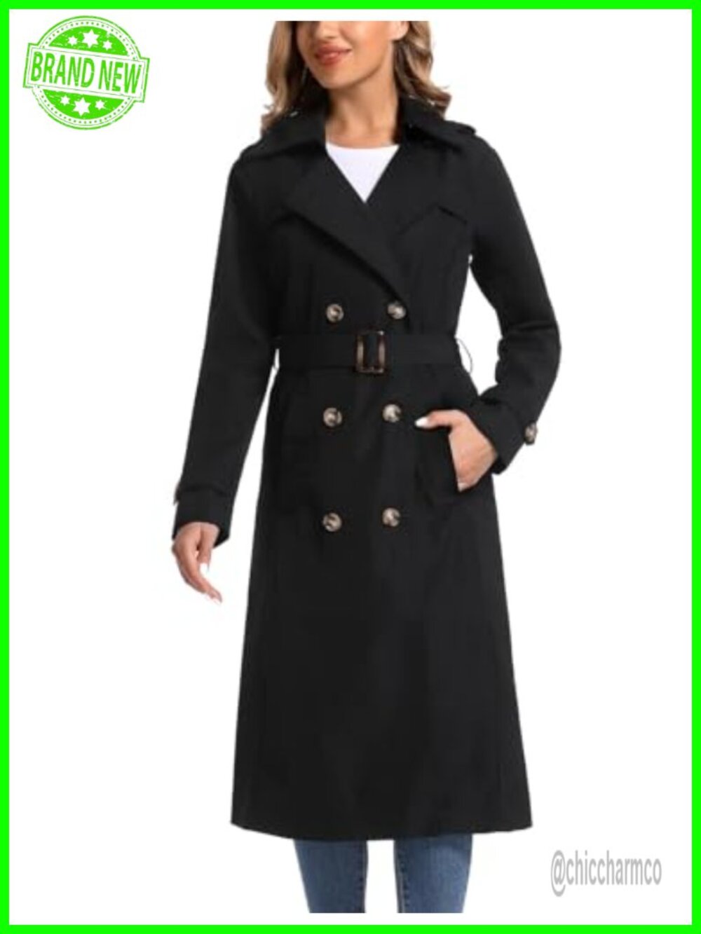 Women's Waterproof Long Trench Coat Double Breasted Belted Classic